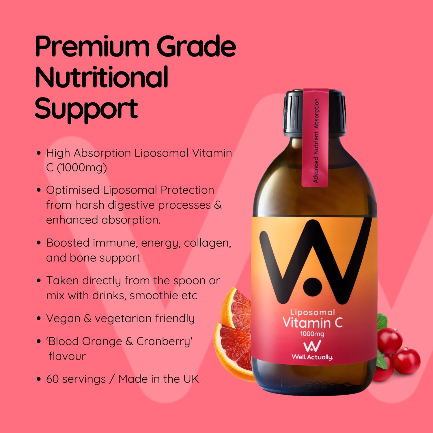 LIMITED EDITION! Liposomal Vitamin C Liquid - 1000mg - Up To 60 Servings - Blood Orange & Cranberry Flavour