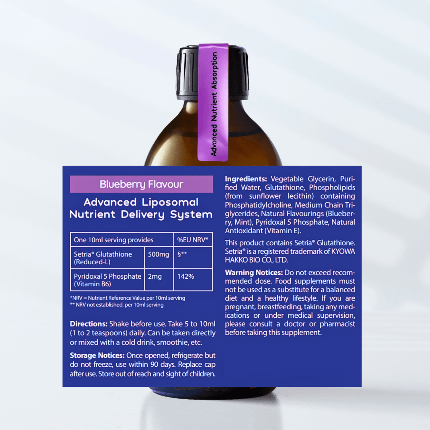 Liposomal Glutathione Liquid - 500mg - Blueberry Flavour