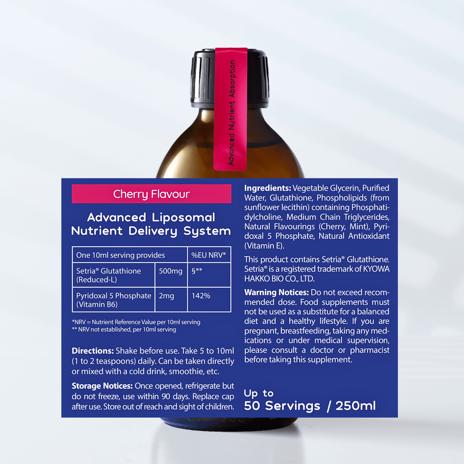 Liposomal Glutathione Liquid - 500mg - Cherry Flavour - 250ml