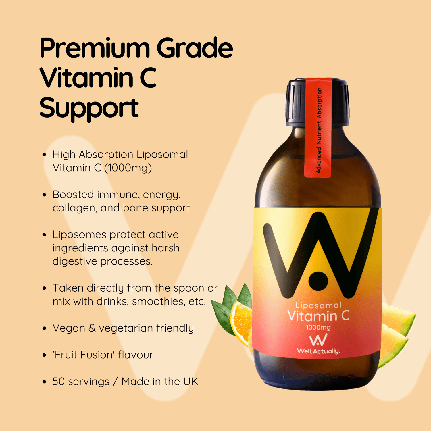 Liposomal Vitamin C Liquid - 1000mg - Up To 60 Servings - Fruit Fusion Flavour