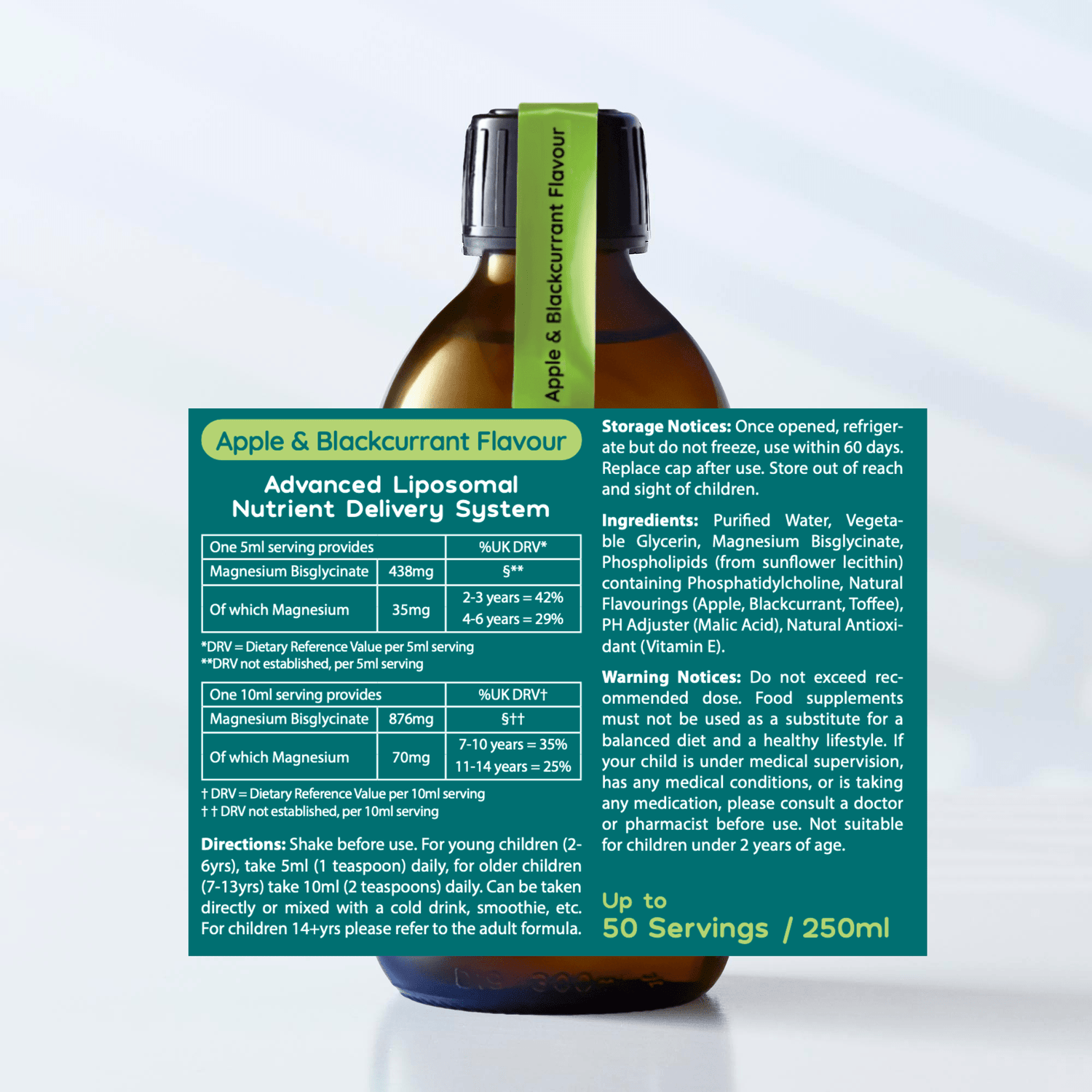 *NEW!* Kids Liposomal Magnesium Glycinate Liquid - 35 - 70mg - Apple & Blackcurrant Flavour - 250ml