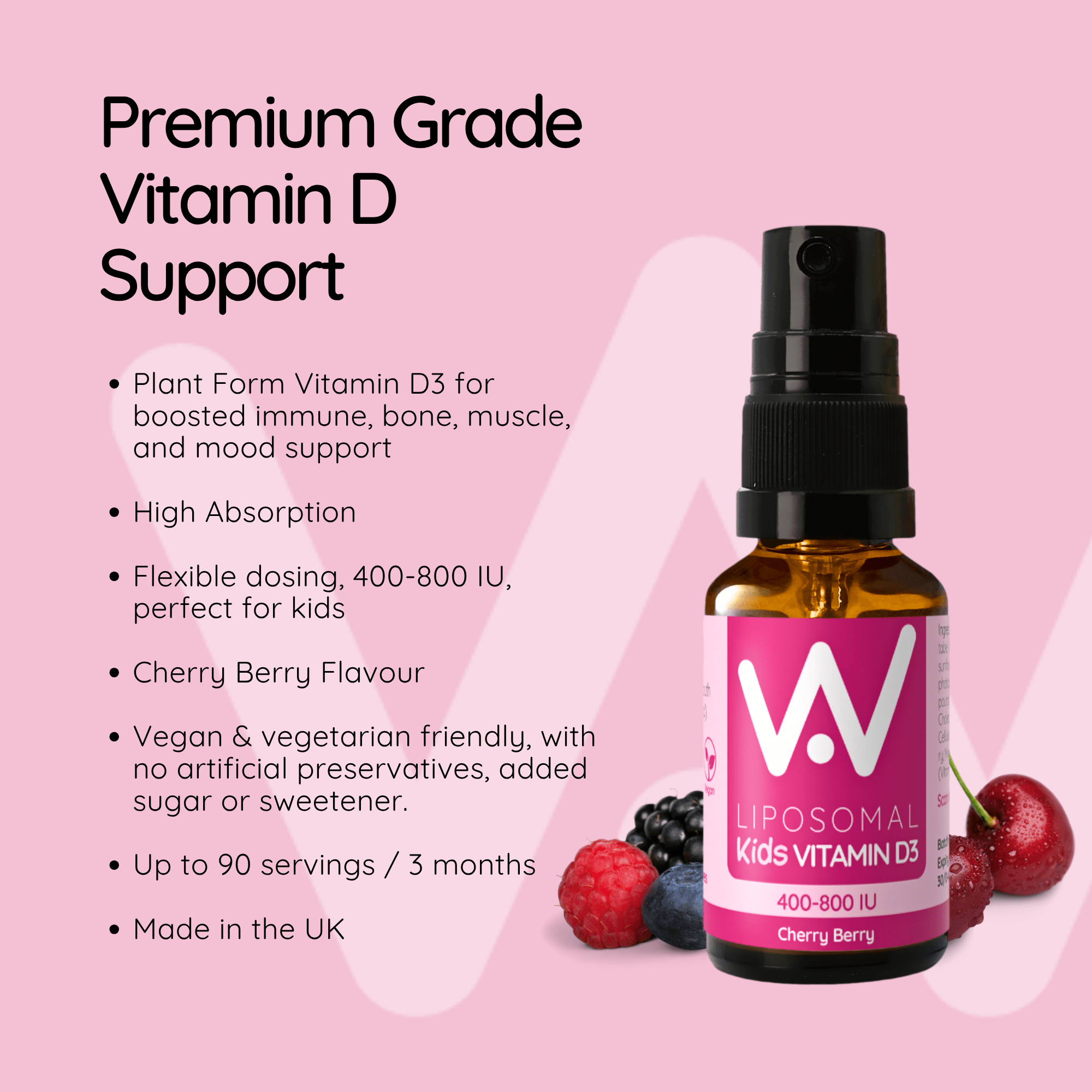*NEW!* Kids Liposomal Vitamin D3 Oral Spray - 400 to 800IU - Cherry Berry or Orange Burst Flavour