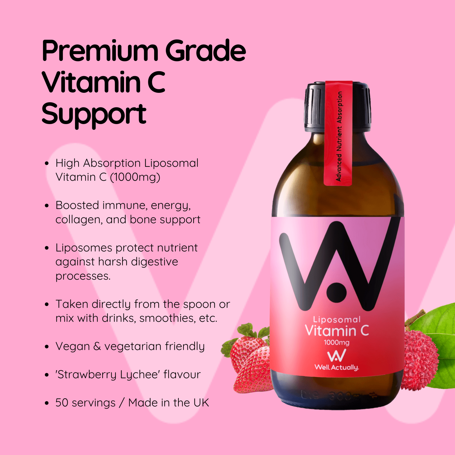 *NEW* Liposomal Vitamin C Liquid - 1000mg - 50 Servings - Strawberry & Lychee Flavour