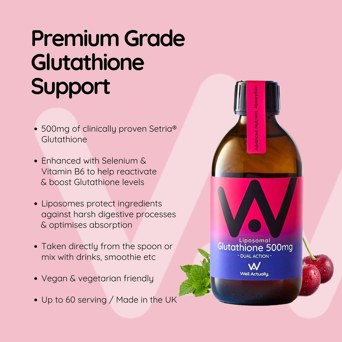 Liposomal Glutathione Liquid - 300ml - 500mg - DUAL ACTION - Cherry Flavour