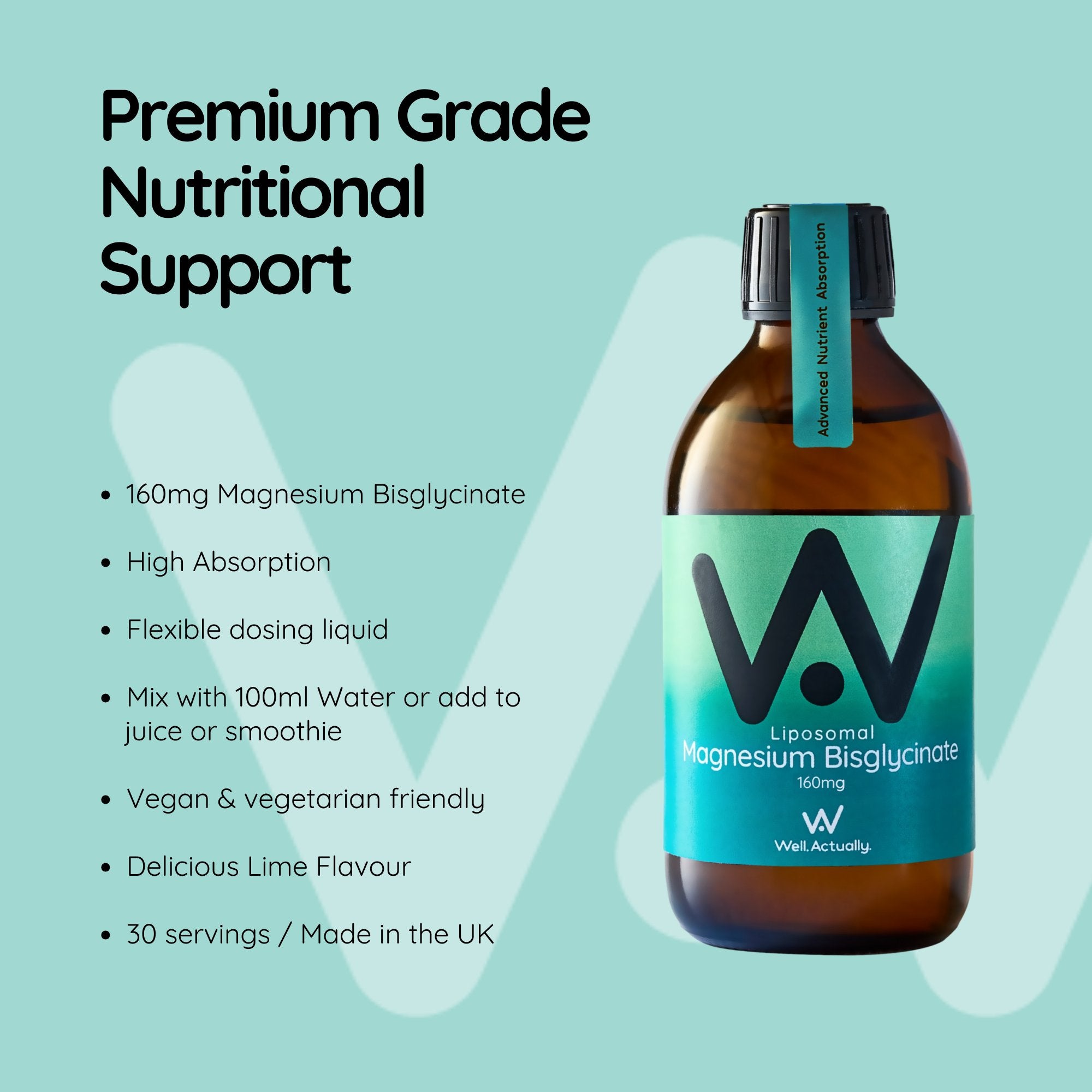Liposomal Magnesium Bisglycinate Liquid - 160mg - Lime & Blackberry Flavour