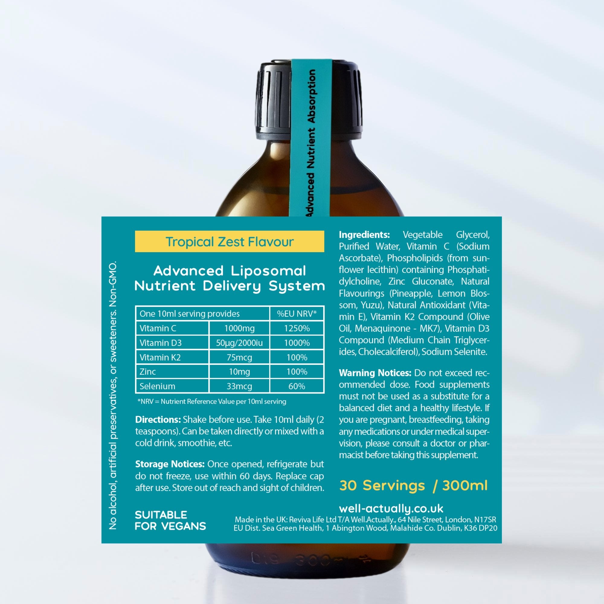 Liposomal Ultimate Immune Defence - Vitamins C, D3, K2 + Zinc + Selenium - Tropical Zest Flavour