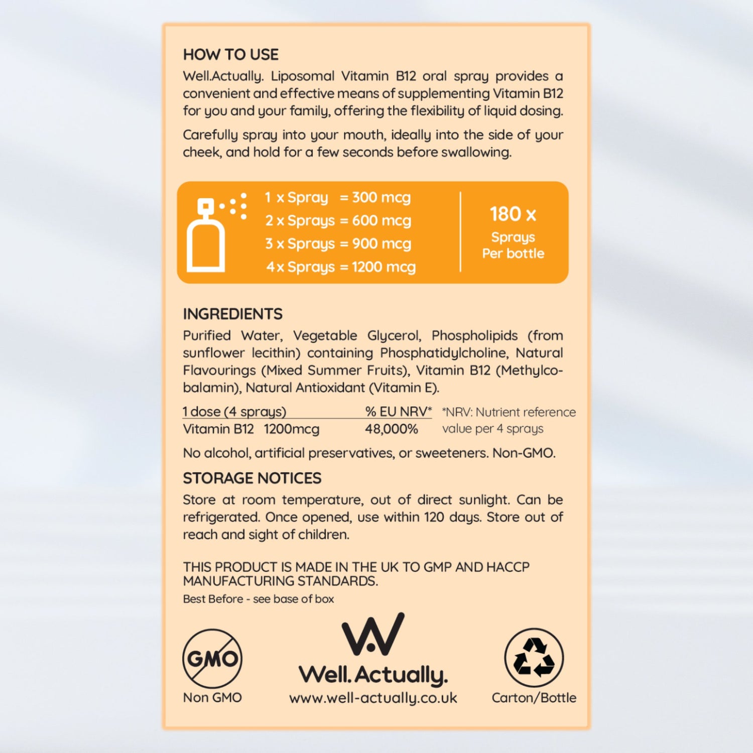 Liposomal Vitamin B12 Oral Spray - 300 to 1200mcg - Truly Fruity or Very Berry Flavour