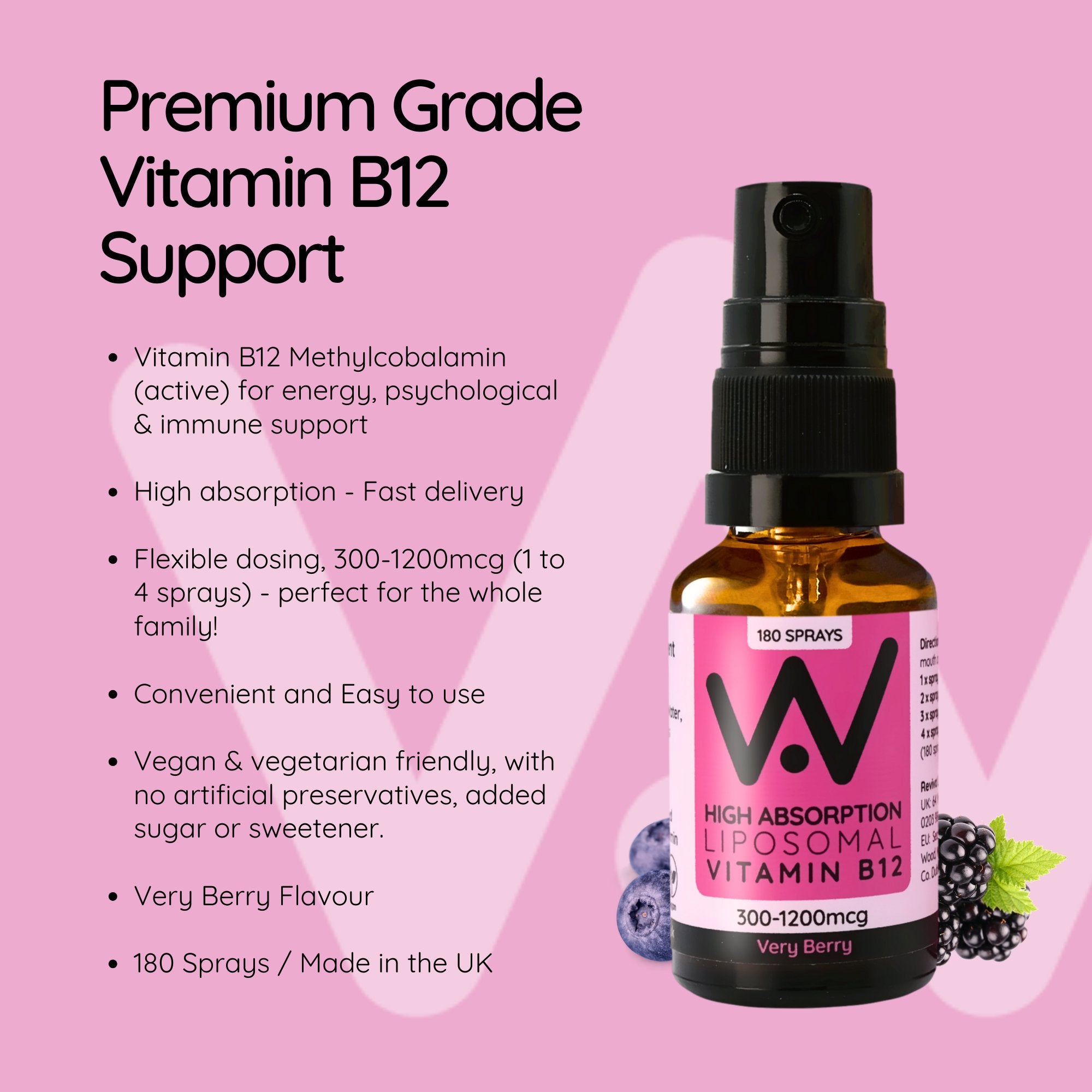 Liposomal Vitamin B12 Oral Spray - 300 to 1200mcg - Truly Fruity or Very Berry Flavour