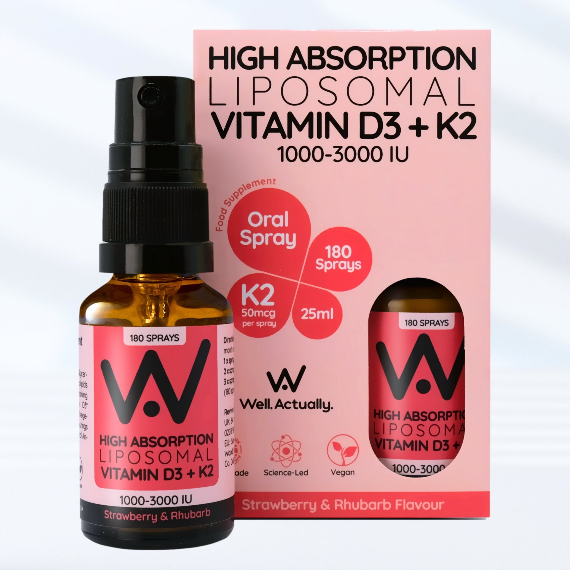 Liposomal Vitamin D3 & Vitamin K2 Oral Spray - 2000IUs - Lime Crush, Strawberry & Rhubarb, and Peppermint Flavour
