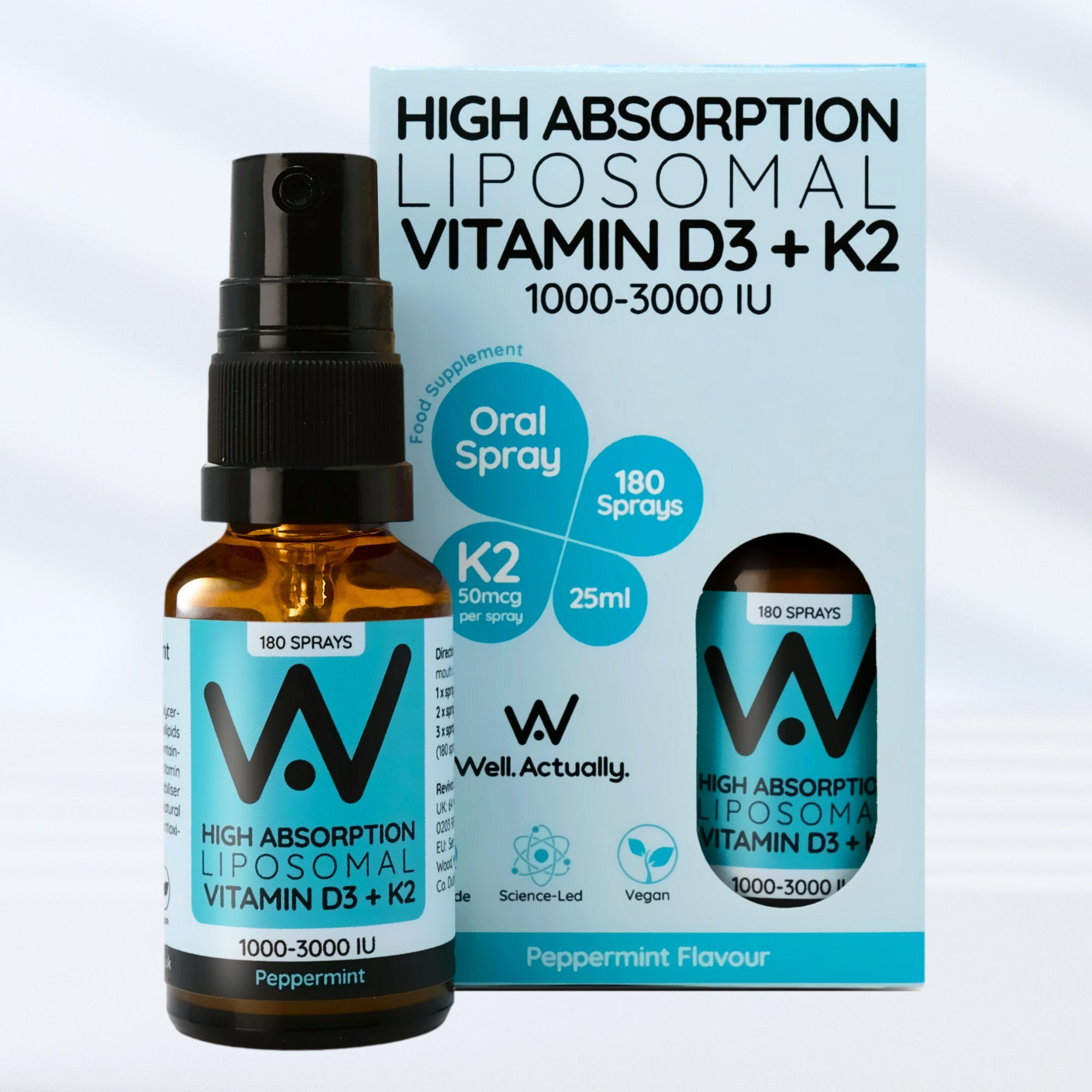 Liposomal Vitamin D3 & Vitamin K2 Oral Spray - 2000IUs - Lime Crush, Strawberry & Rhubarb, and Peppermint Flavour