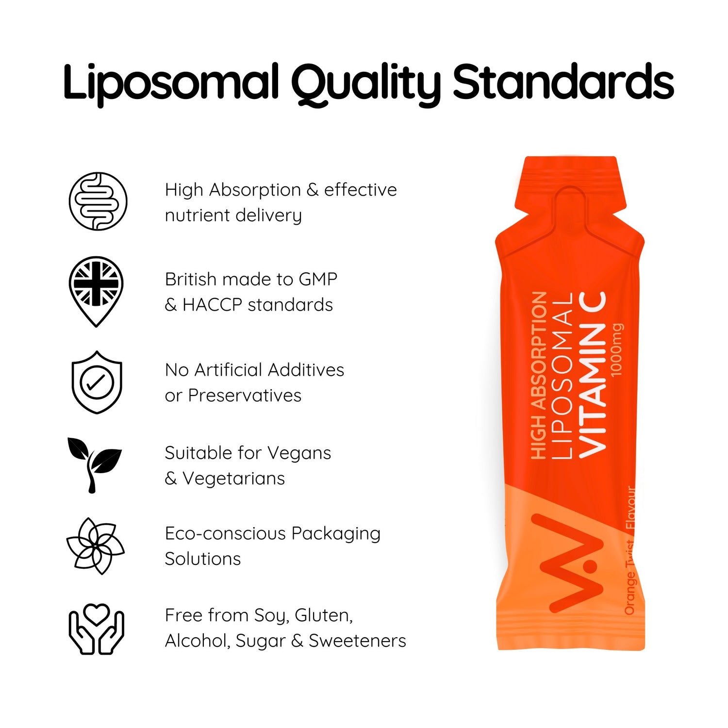 NEW Liposomal Vitamin C Liquid - 1000mg - 5 Sachet Pack - Orange Twist Flavour