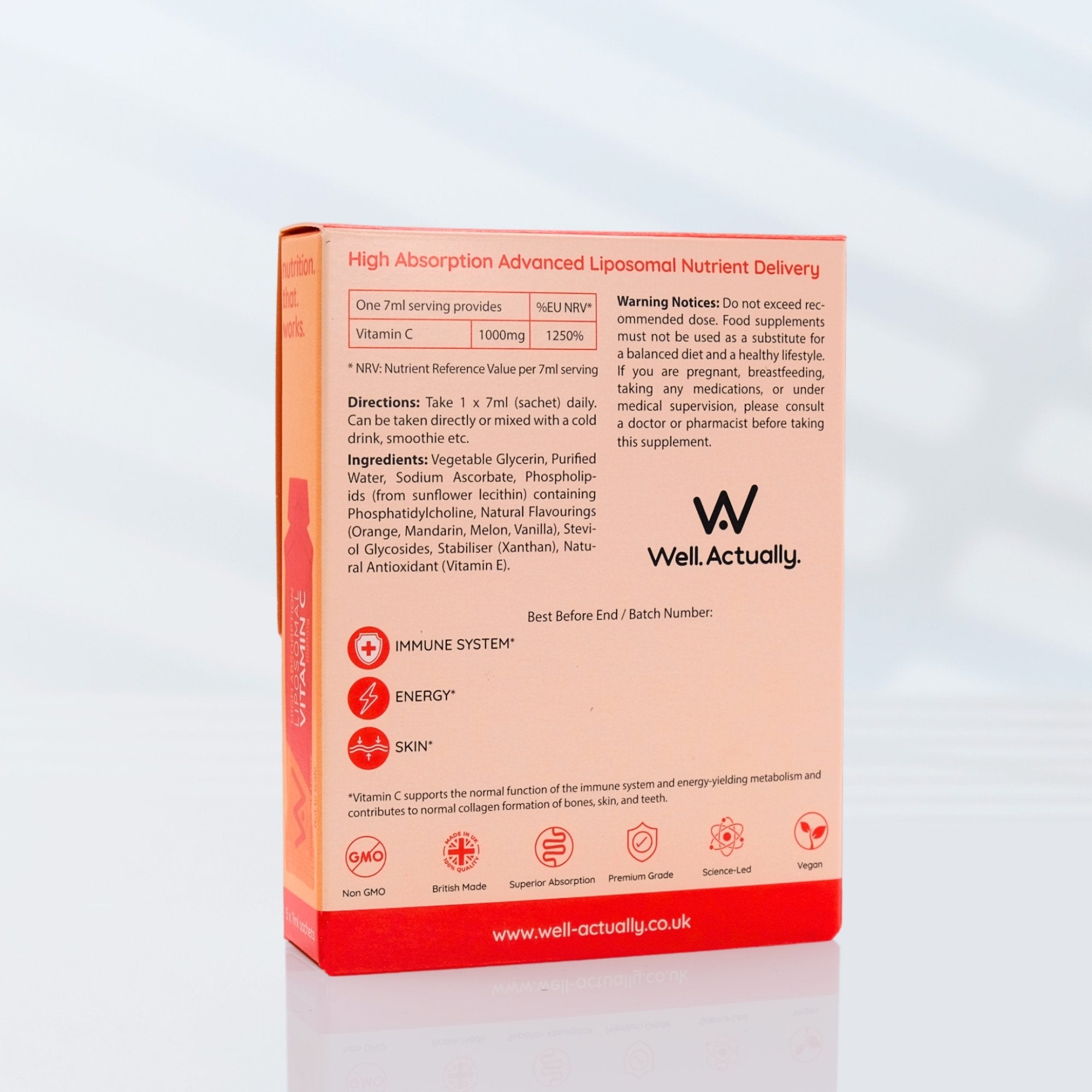NEW Liposomal Vitamin C Liquid - 1000mg - 5 Sachet Pack - Orange Twist Flavour