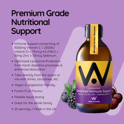 Liposomal Advanced Immune Support - Elderberry, Vitamins C, D3, K2 + Zinc - Forest Fruits Flavour - 250ml
