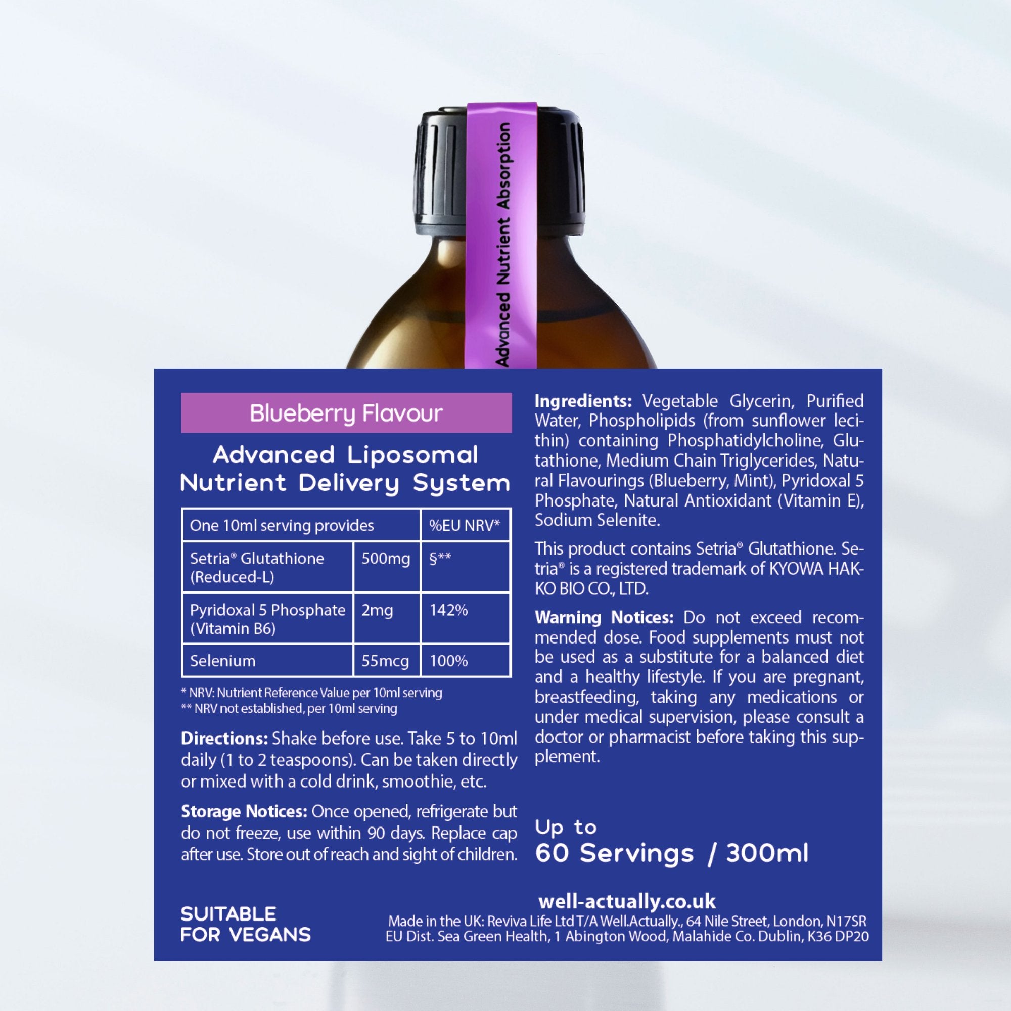 Liposomal Glutathione Liquid - 500mg - Blueberry Flavour