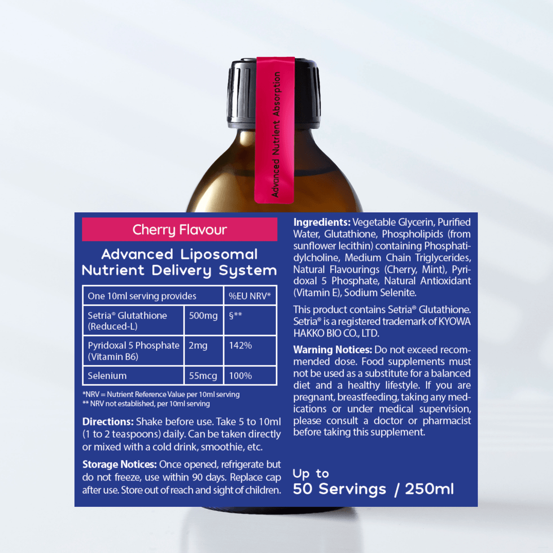 Liposomal Glutathione Liquid - 500mg - Cherry Flavour - 250ml