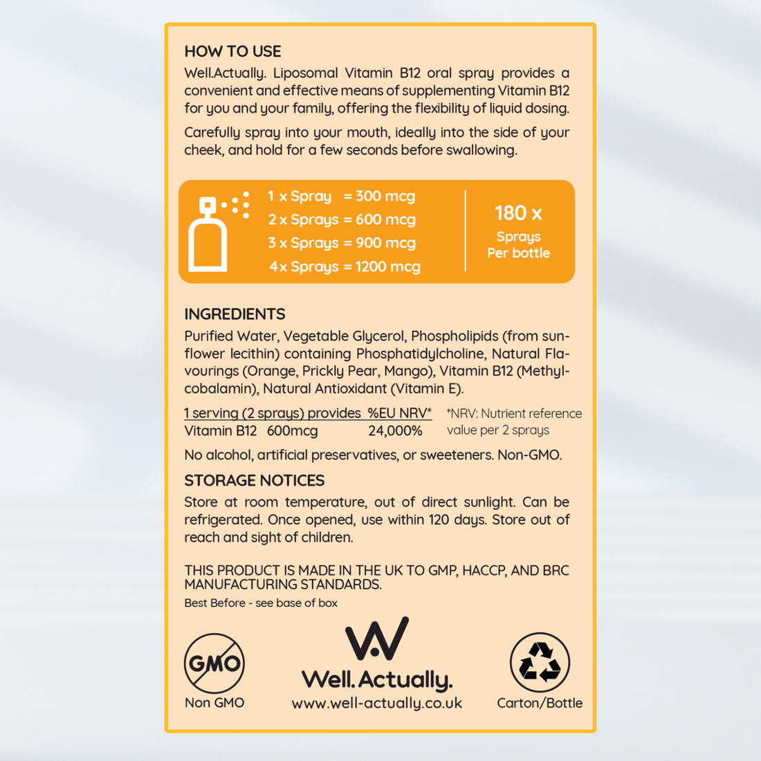 Liposomal Vitamin B12 Oral Spray - 300 to 1200mcg - Truly Mango or Very Berry Flavour