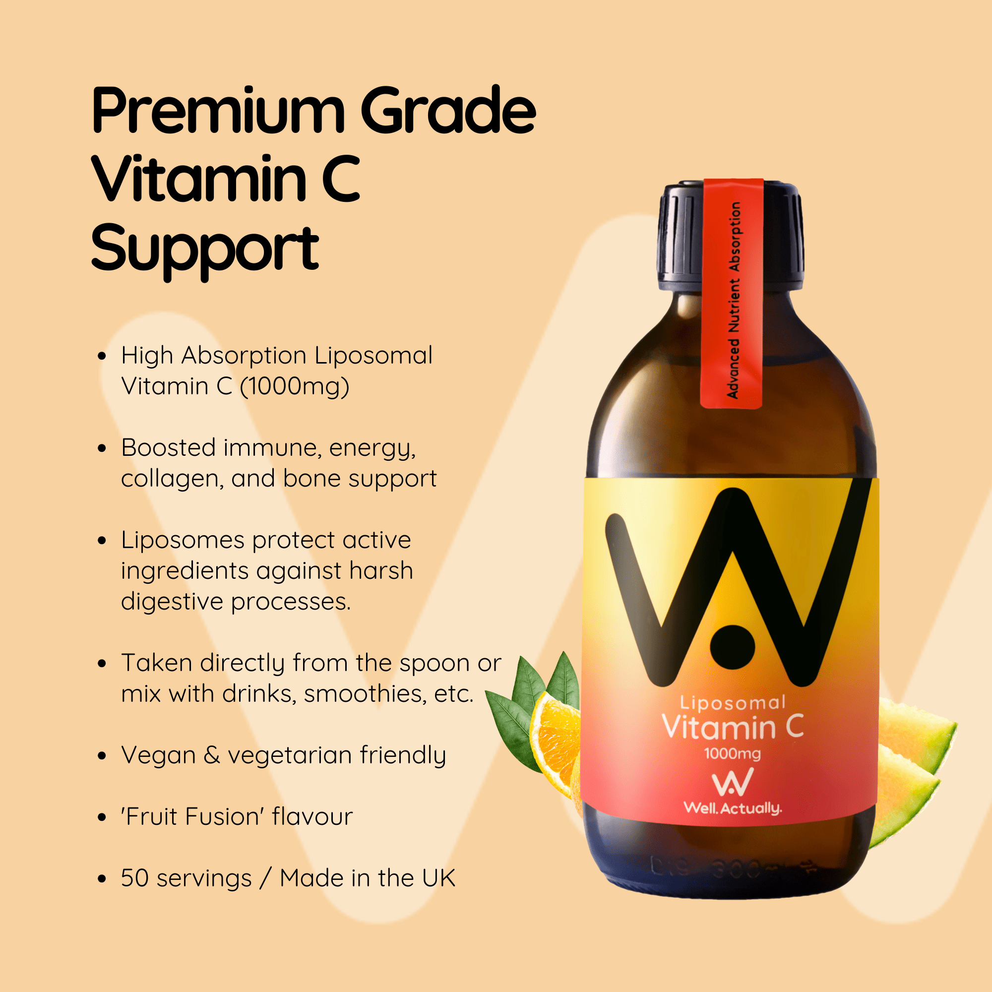 Liposomal Vitamin C Liquid - 1000mg - Up To 60 Servings - Fruit Fusion Flavour