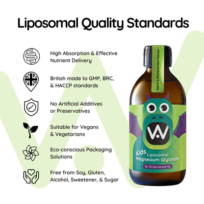*NEW!* Kids Liposomal Magnesium Glycinate Liquid - 35 - 70mg - Apple &amp; Blackcurrant Flavour - 250ml