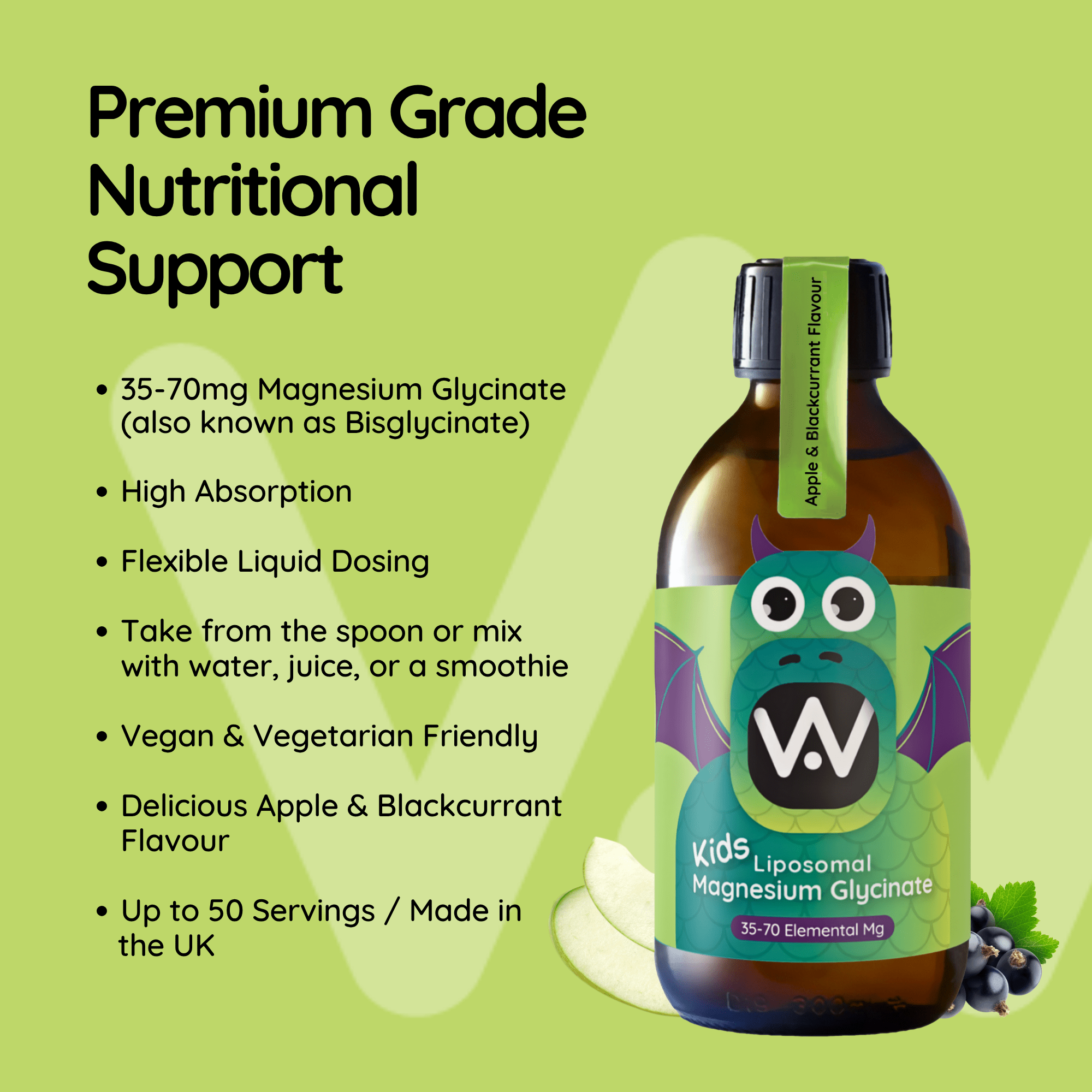 *NEW!* Kids Liposomal Magnesium Glycinate Liquid - 35 - 70mg - Apple &amp; Blackcurrant Flavour - 250ml