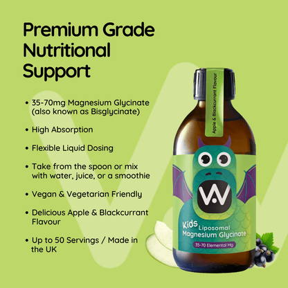 *NEW!* Kids Liposomal Magnesium Glycinate Liquid - 35 - 70mg - Apple &amp; Blackcurrant Flavour - 250ml