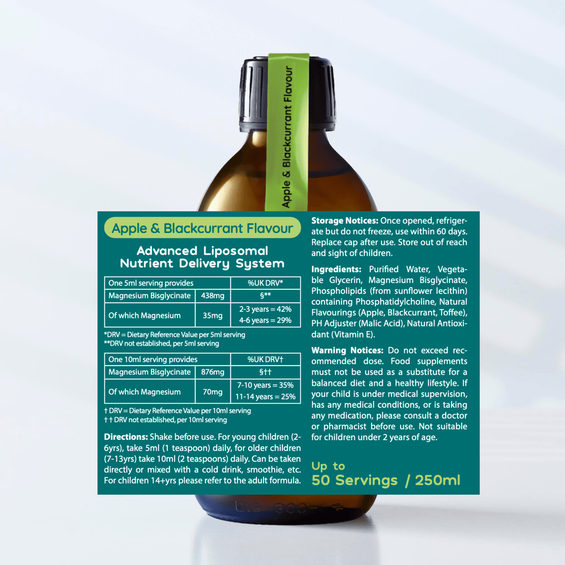 *NEW!* Kids Liposomal Magnesium Glycinate Liquid - 35 - 70mg - Apple & Blackcurrant Flavour - 250ml