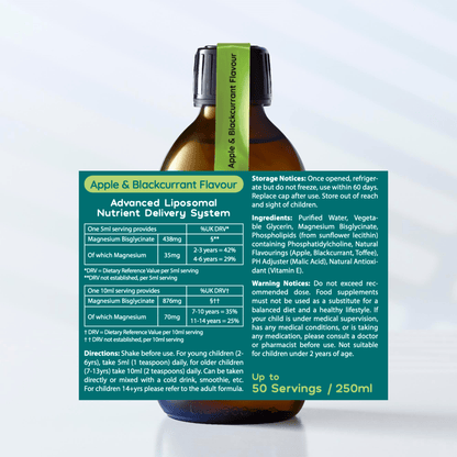 *NEW!* Kids Liposomal Magnesium Glycinate Liquid - 35 - 70mg - Apple &amp; Blackcurrant Flavour - 250ml
