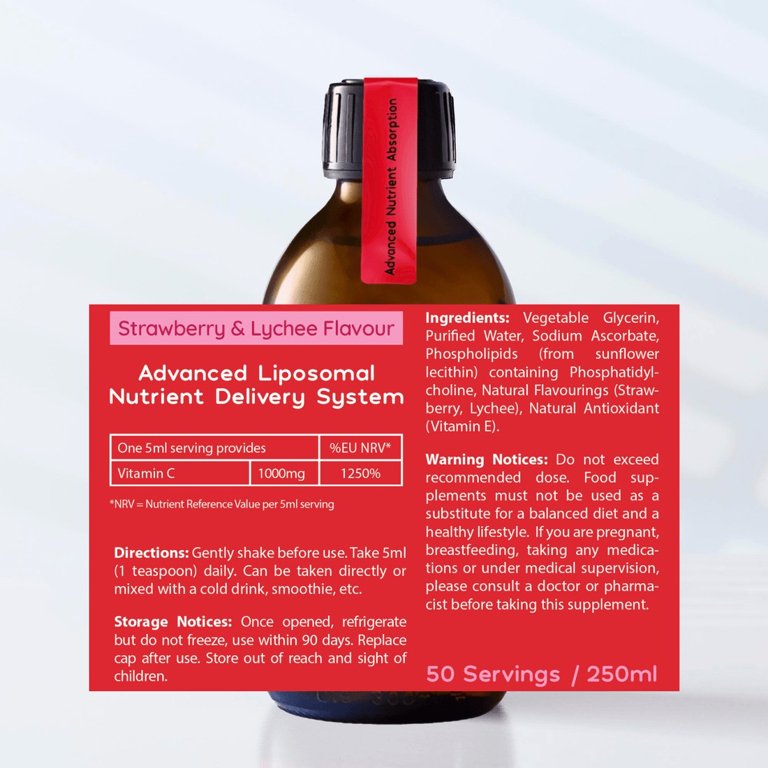 *NEW* Liposomal Vitamin C Liquid - 1000mg - 50 Servings - Strawberry & Lychee Flavour