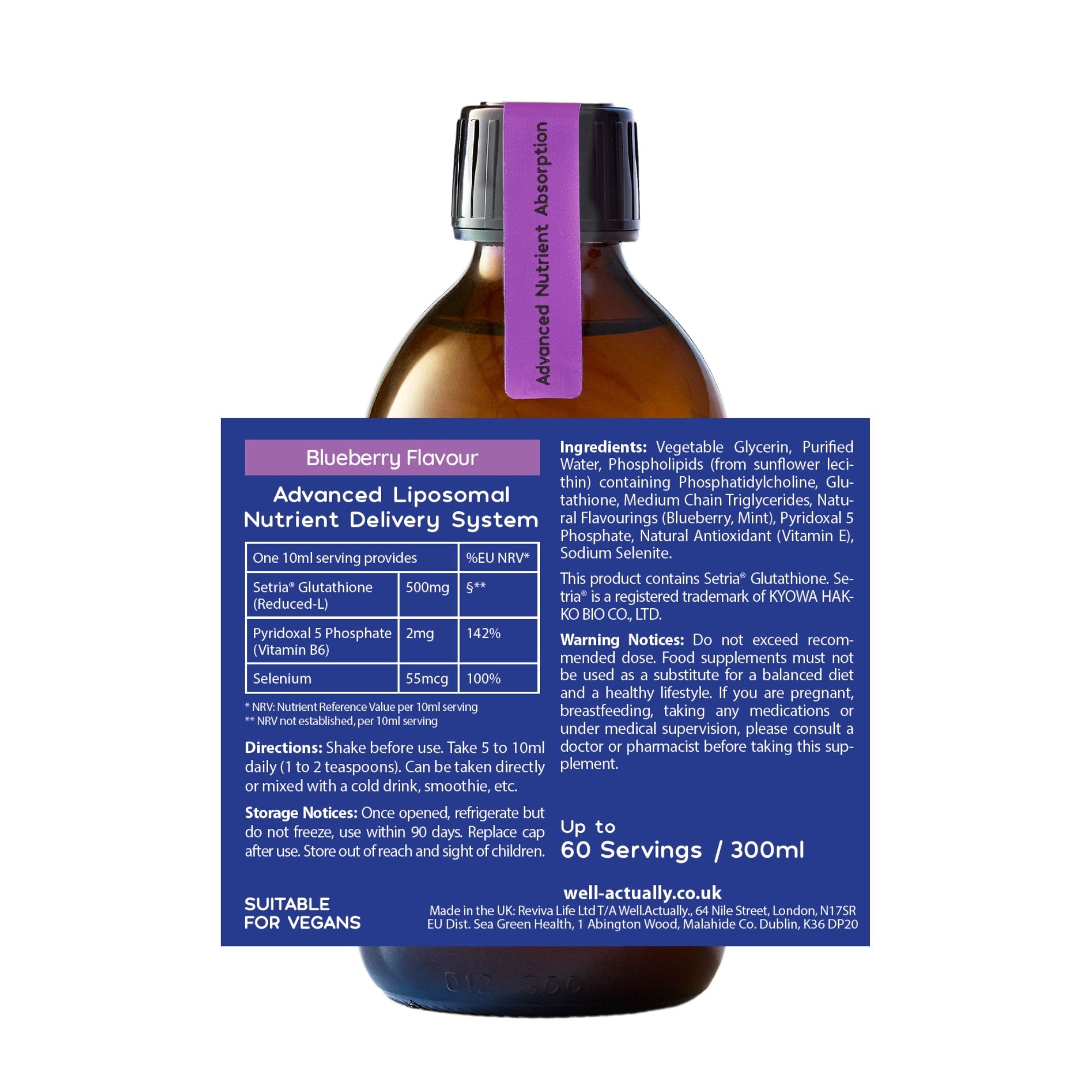 Liposomal Glutathione Liquid - 500mg - Blueberry Flavour