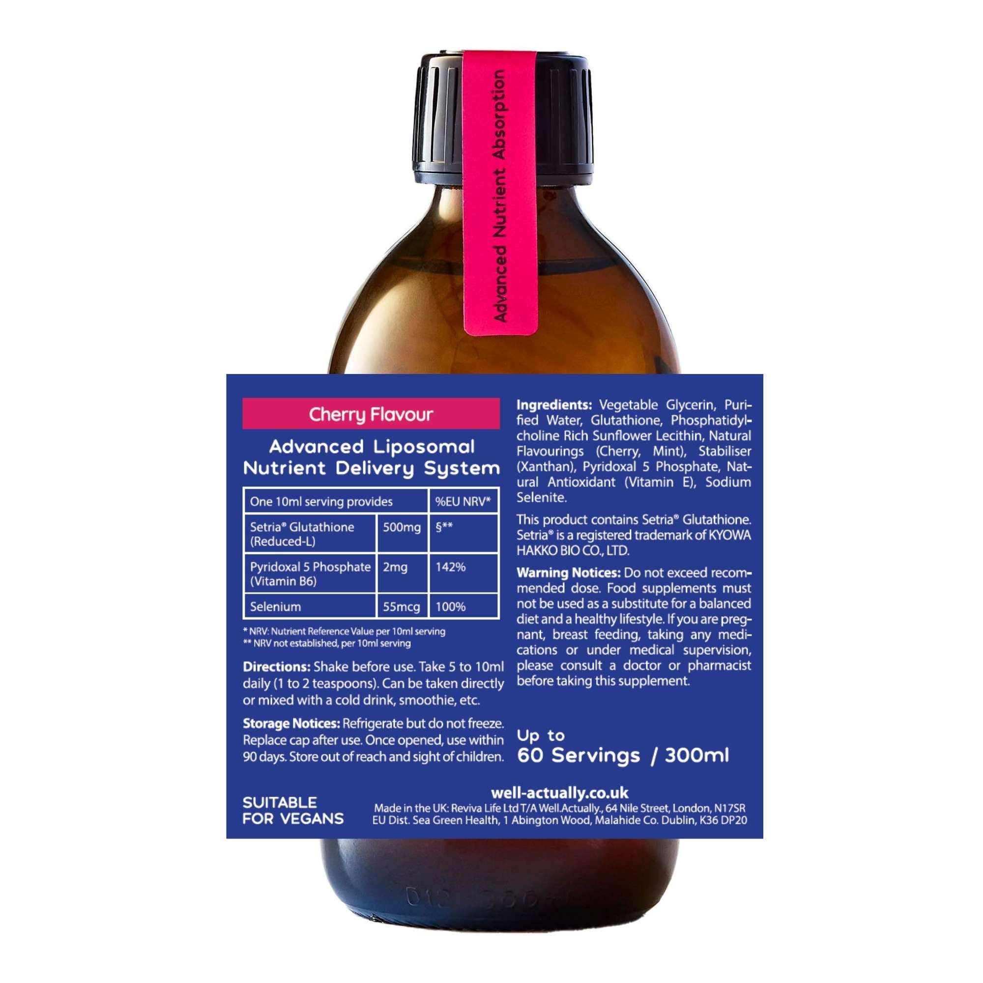 Liposomal Glutathione Liquid - 300ml - 500mg - DUAL ACTION - Cherry Flavour