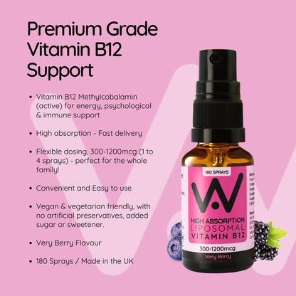 Liposomal Vitamin B12 Oral Spray - 300 to 1200mcg - Truly Fruity or Very Berry Flavour