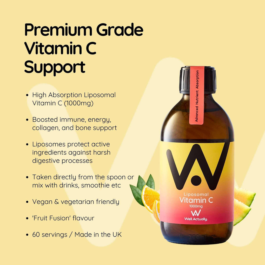 Liposomal Vitamin C Liquid - 1000mg - Up To 60 Servings - Fruit Fusion Flavour
