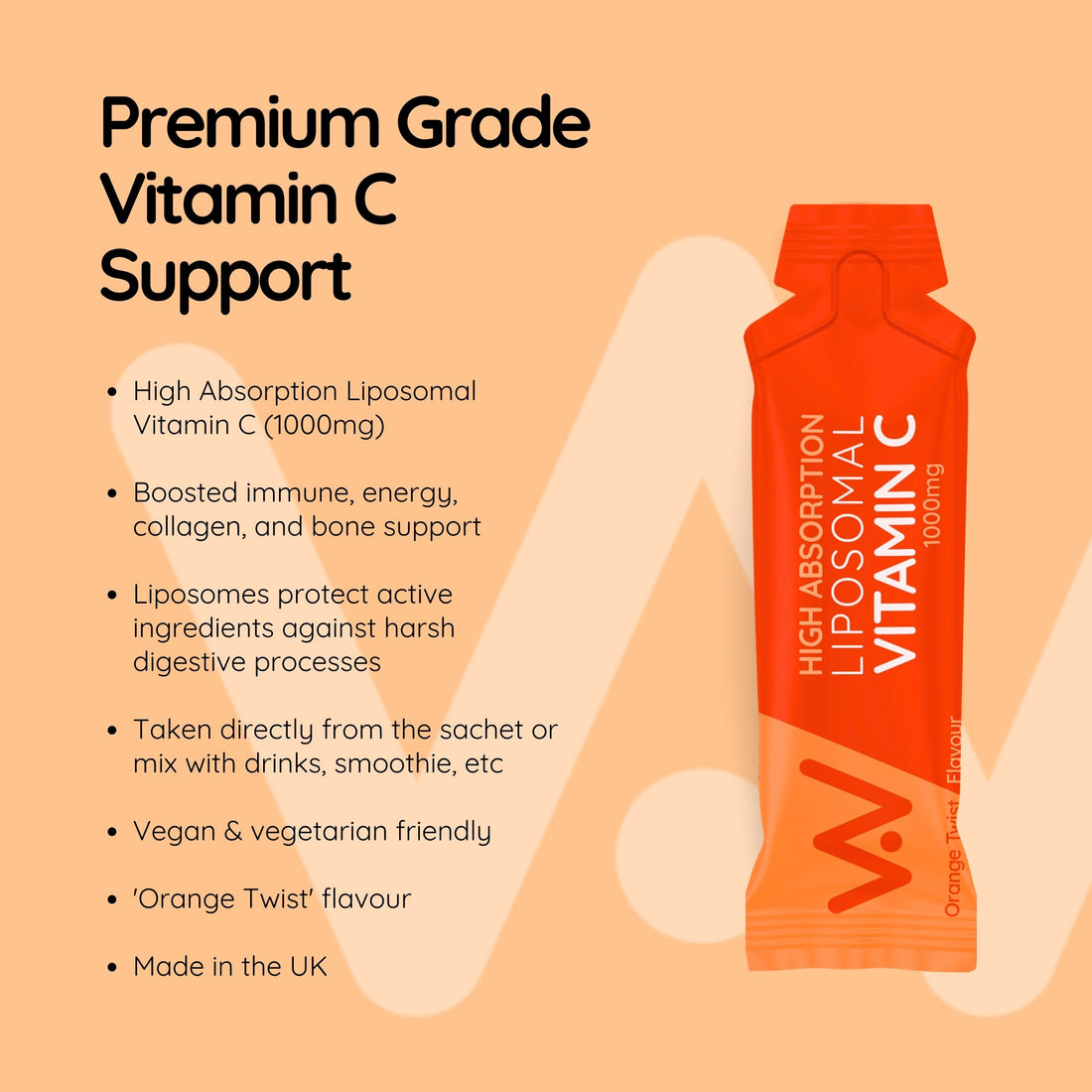 NEW Liposomal Vitamin C Liquid - 1000mg - 30 Sachet Pack - Orange Twist Flavour